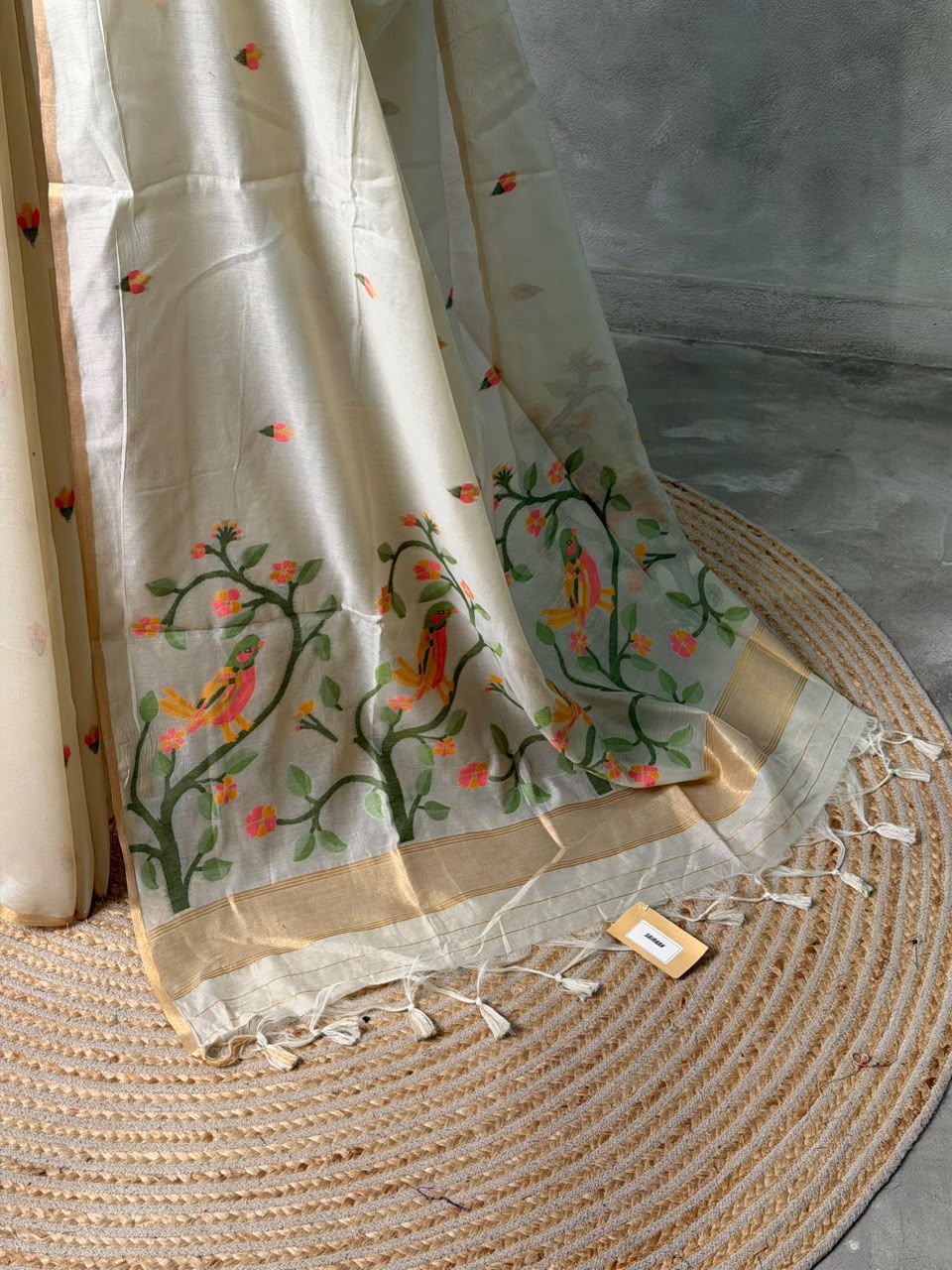 Ivory Chanderi silk cotton Jamdani woven saree- PBRJ9