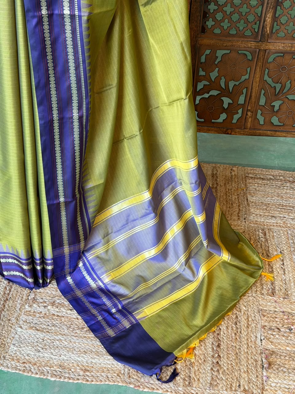 Green and blue Semi banarasi silksaree -PFAZ11