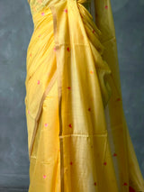 Yellow Chanderi silk cotton Jamdani woven saree- PBRJ24