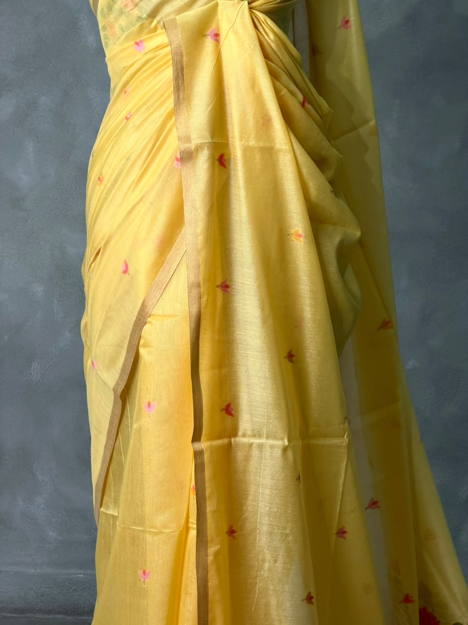 Yellow Chanderi silk cotton Jamdani woven saree- PBRJ24