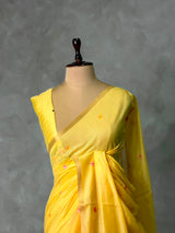 Yellow Chanderi silk cotton Jamdani woven saree- PBRJ24