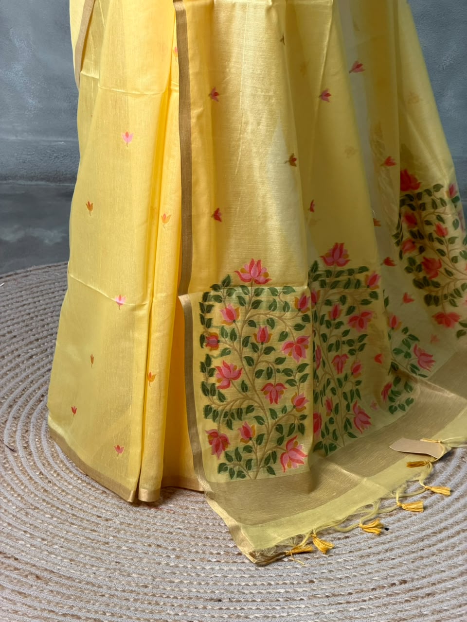 Yellow Chanderi silk cotton Jamdani woven saree- PBRJ24