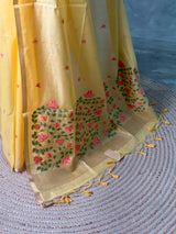Yellow Chanderi silk cotton Jamdani woven saree- PBRJ24