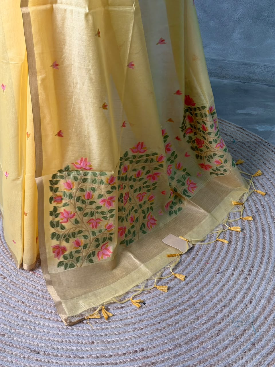 Yellow Chanderi silk cotton Jamdani woven saree- PBRJ24