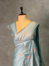 Grey Chanderi silk cotton Jamdani woven saree- PBRJ20