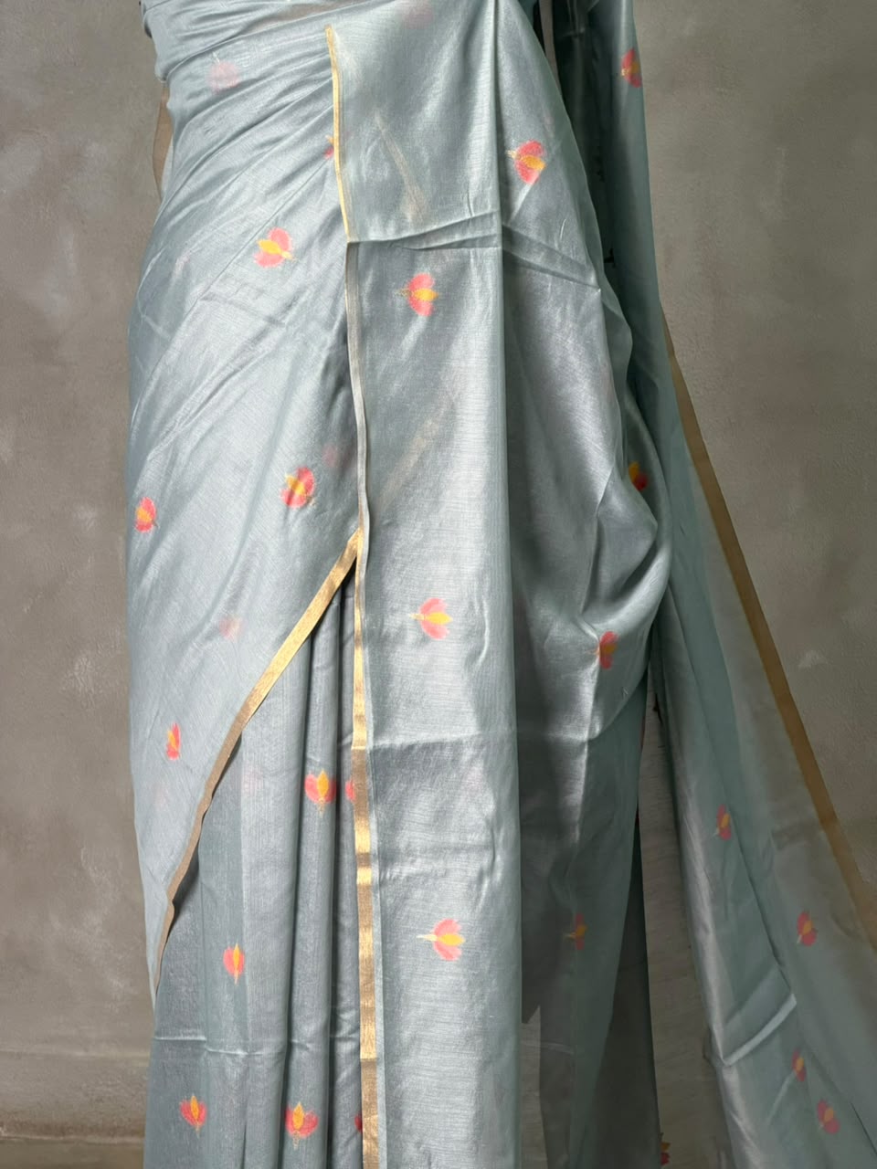 Grey Chanderi silk cotton Jamdani woven saree- PBRJ20