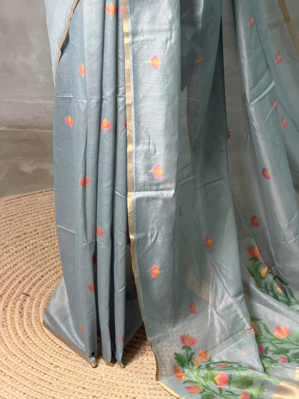 Grey Chanderi silk cotton Jamdani woven saree- PBRJ20
