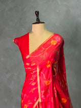 Red Chanderi silk cotton Jamdani woven saree- PBRJ34