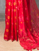 Red Chanderi silk cotton Jamdani woven saree- PBRJ34