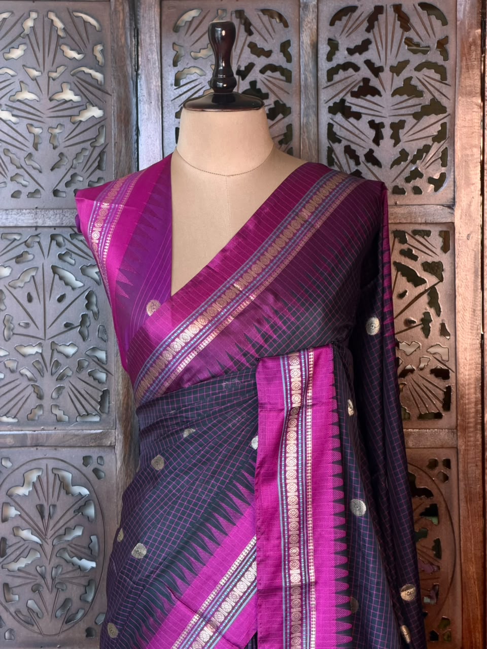 Black and magenta Semi banarasi silksaree -PFAZ9