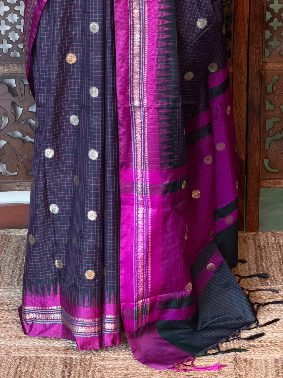 Black and magenta Semi banarasi silksaree -PFAZ9
