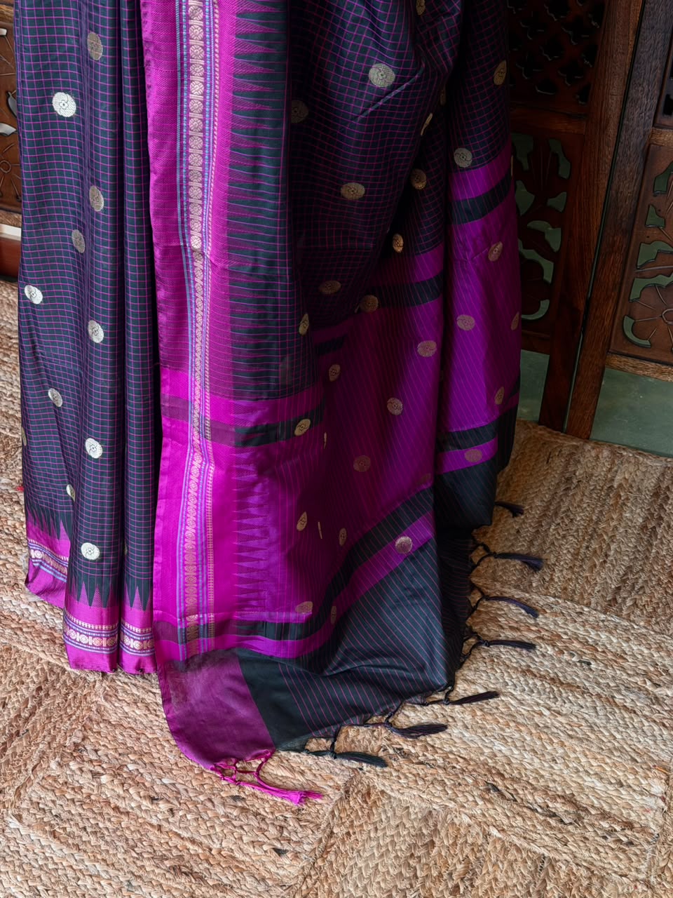 Black and magenta Semi banarasi silksaree -PFAZ9
