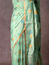 Pastal Green Chanderi silk cotton Jamdani woven saree- PBRJ31