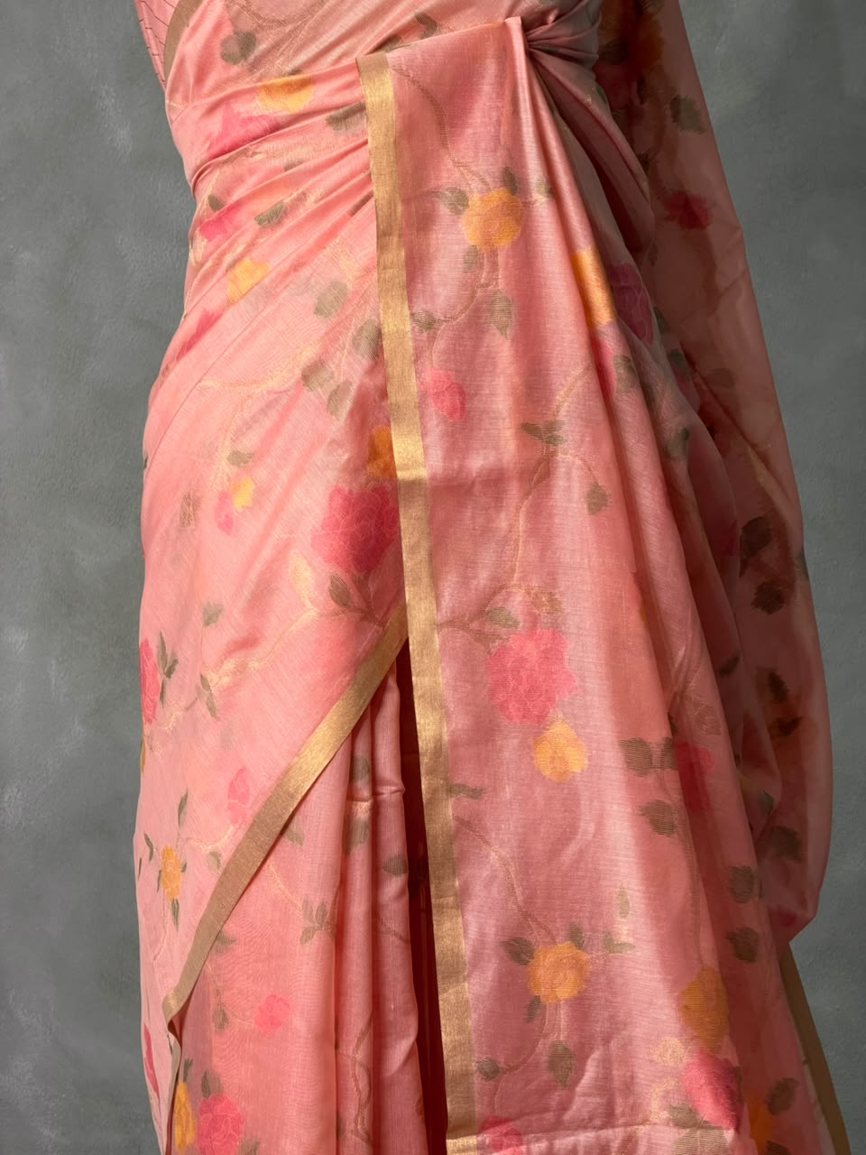 Peach Chanderi silk cotton Jamdani woven saree- PBRJ32