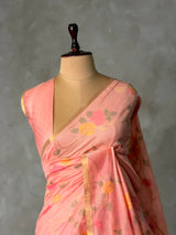 Peach Chanderi silk cotton Jamdani woven saree- PBRJ32