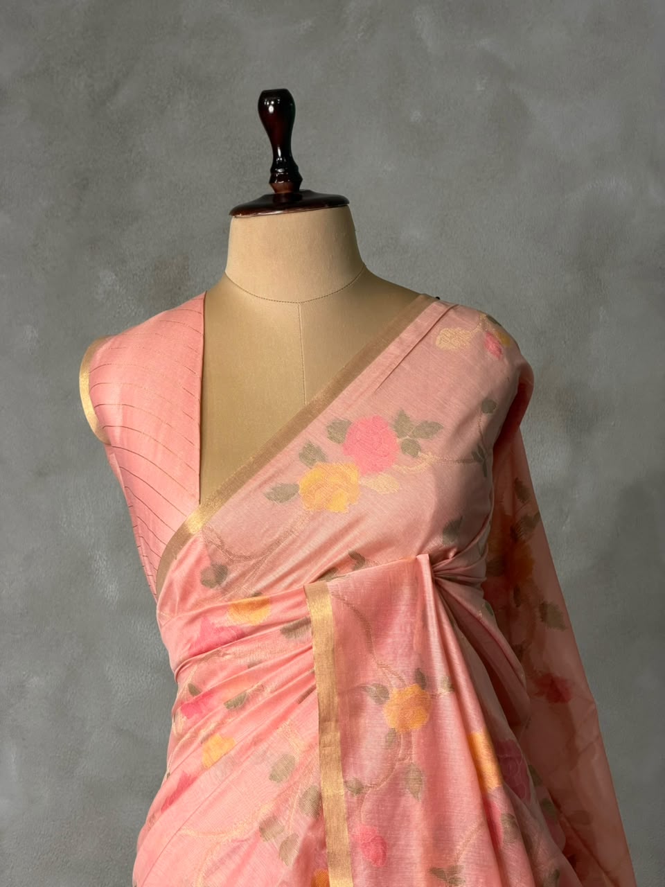 Peach Chanderi silk cotton Jamdani woven saree- PBRJ32