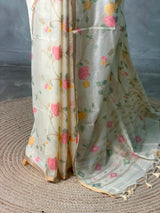 Off white Chanderi silk cotton Jamdani woven saree- PBRJ33