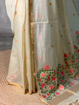 Sandal Chanderi silk cotton Jamdani woven saree- PBRJ25