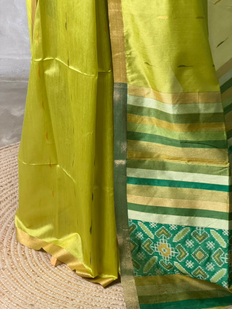 Parrot Green Chanderi Silk cotton saree- PBR60JI