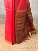 Peach Chanderi Silk cotton saree- PBR60JH