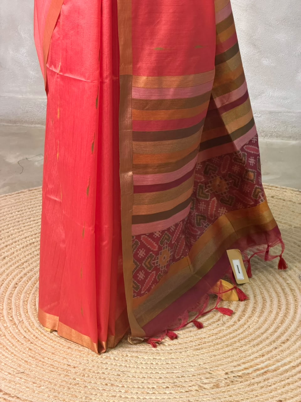 Peach Chanderi Silk cotton saree- PBR60JH