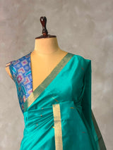 Peacock Blue Chanderi Silk cotton saree- PBR60JG