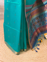 Peacock Blue Chanderi Silk cotton saree- PBR60JG