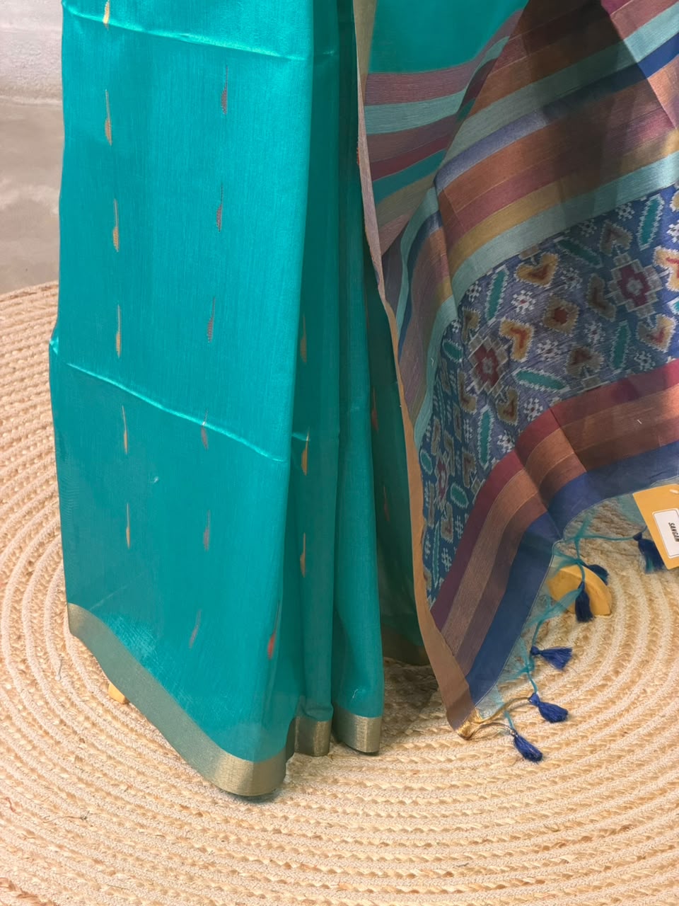 Peacock Blue Chanderi Silk cotton saree- PBR60JG