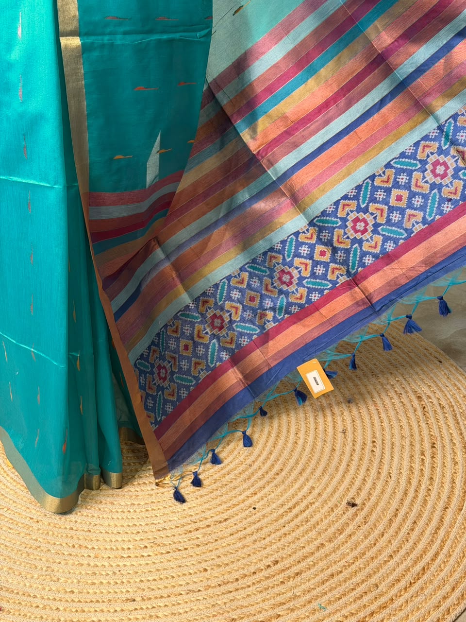 Peacock Blue Chanderi Silk cotton saree- PBR60JG
