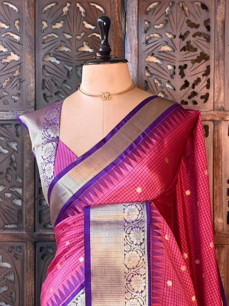Pink and Violet Semi banarasi silksaree -PFAZ5