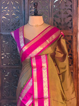 Mustard yellow and magenta Semi banarasi silksaree -PFAZ6