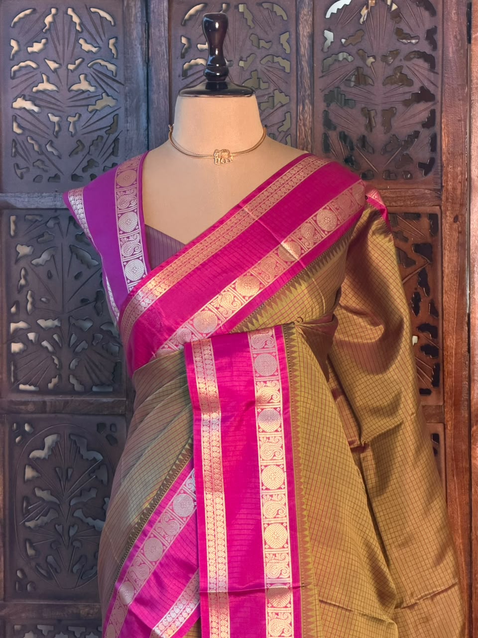 Mustard yellow and magenta Semi banarasi silksaree -PFAZ6