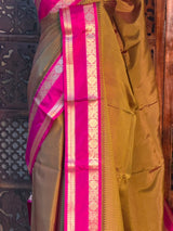 Mustard yellow and magenta Semi banarasi silksaree -PFAZ6