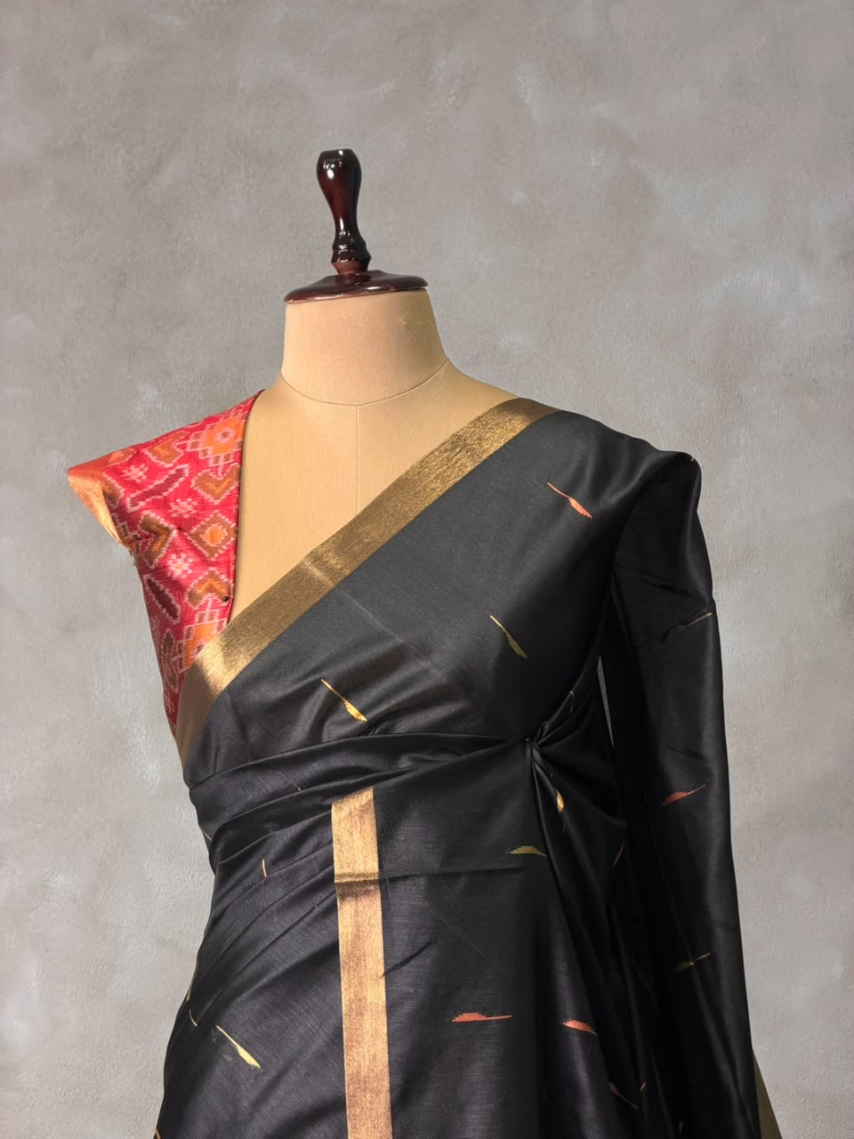 Black Chanderi Silk cotton saree- PBR60JF
