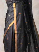 Black Chanderi Silk cotton saree- PBR60JF