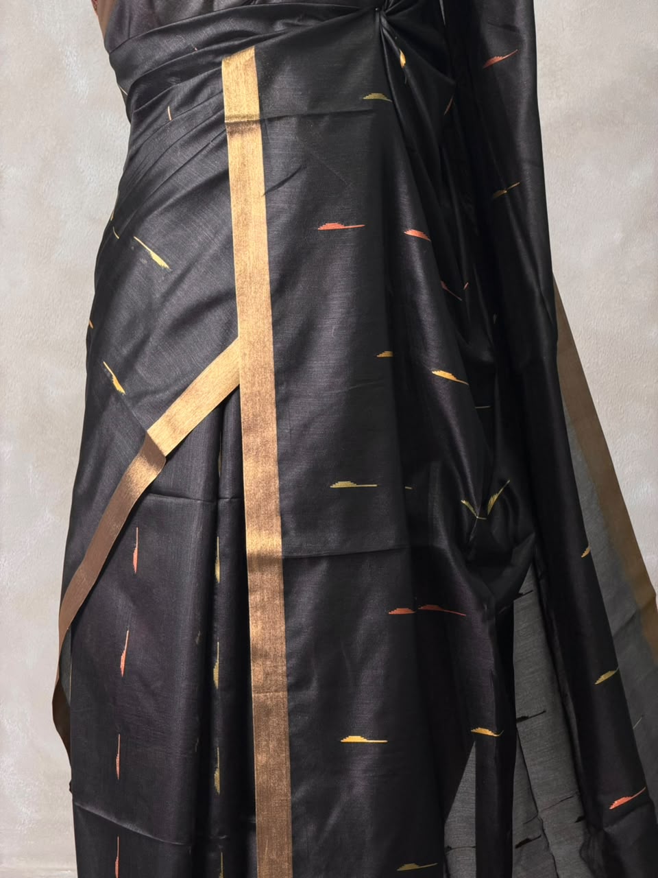 Black Chanderi Silk cotton saree- PBR60JF