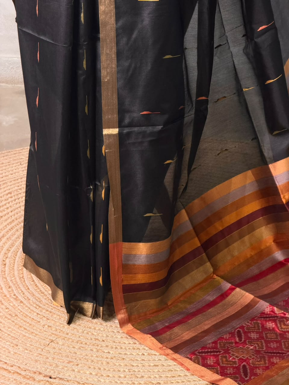 Black Chanderi Silk cotton saree- PBR60JF