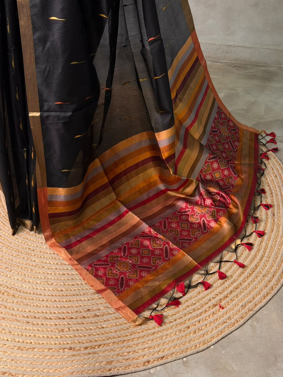 Black Chanderi Silk cotton saree- PBR60JF