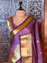 Dark lavender Semi banarasi silksaree -PFAZ12B