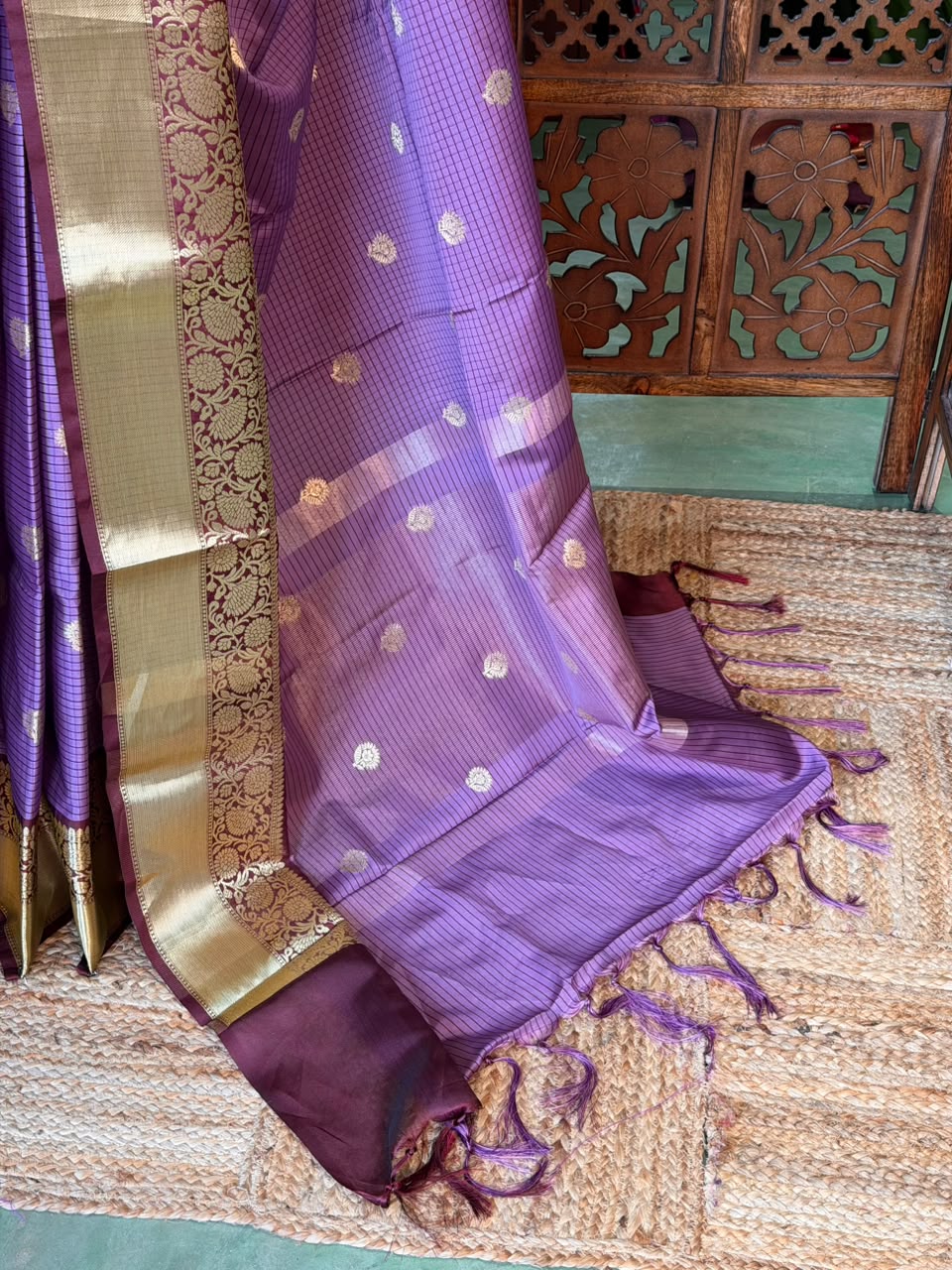 Dark lavender Semi banarasi silksaree -PFAZ12B