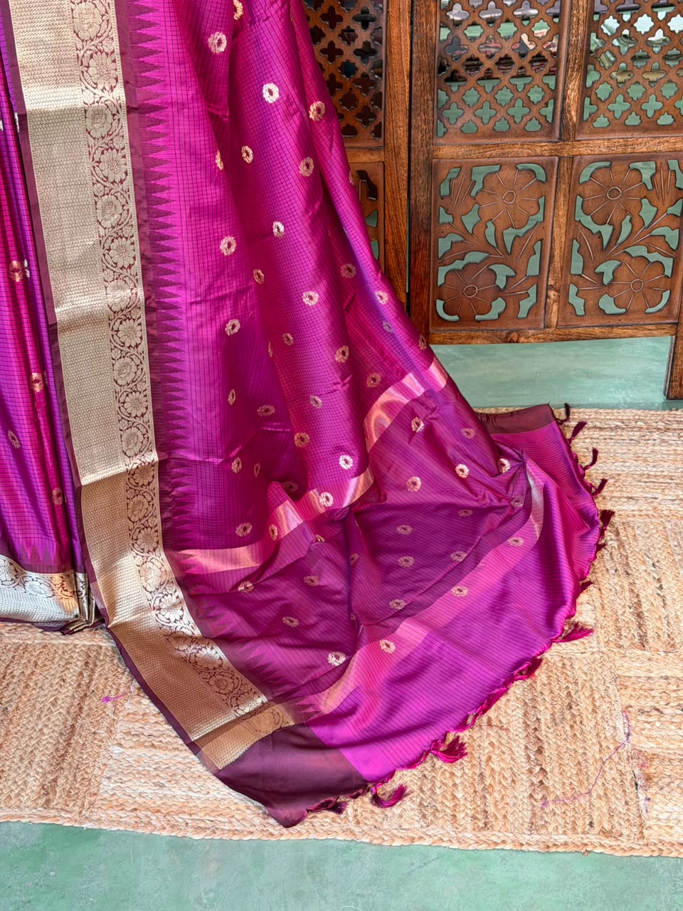Magenta And purple Semi banarasi silksaree -PFAZ12C
