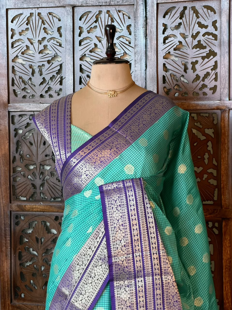 Aqua blue and Violet Semi banarasi silksaree -PFAZ12E