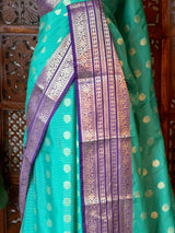 Aqua blue and Violet Semi banarasi silksaree -PFAZ12E
