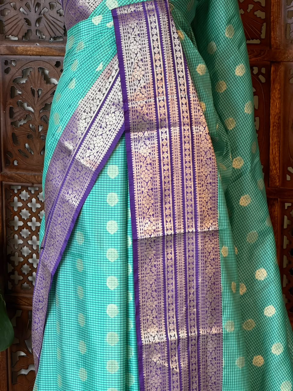 Aqua blue and Violet Semi banarasi silksaree -PFAZ12E