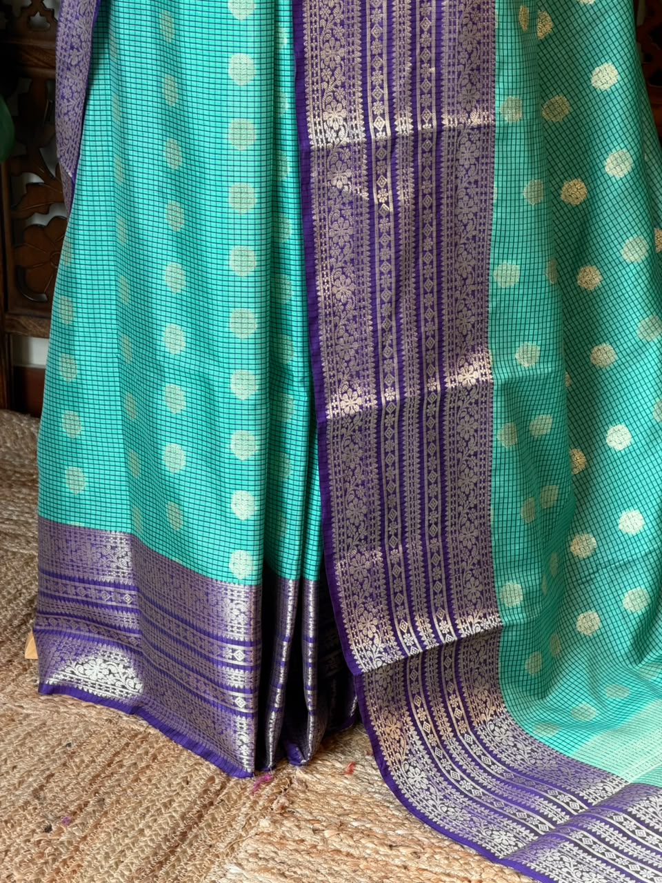 Aqua blue and Violet Semi banarasi silksaree -PFAZ12E