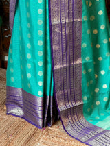 Aqua blue and Violet Semi banarasi silksaree -PFAZ12E