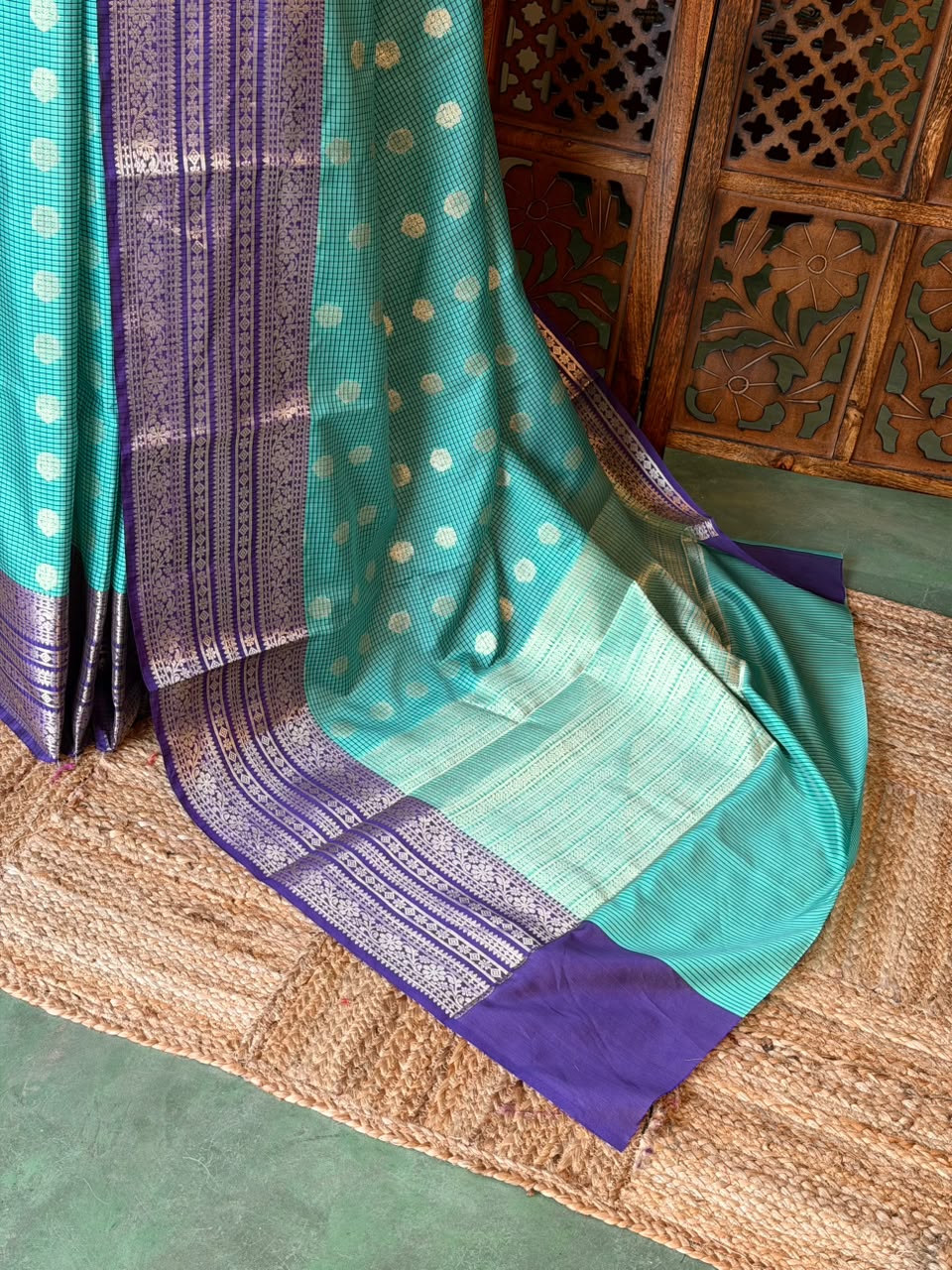 Aqua blue and Violet Semi banarasi silksaree -PFAZ12E