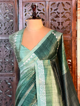 Fern Green tusser saree- PBR31T1