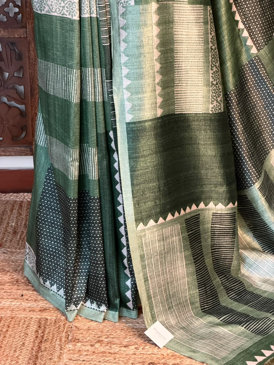 Fern Green tusser saree- PBR31T1
