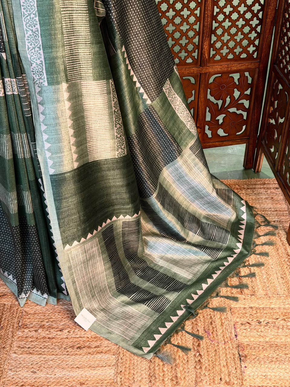 Fern Green tusser saree- PBR31T1